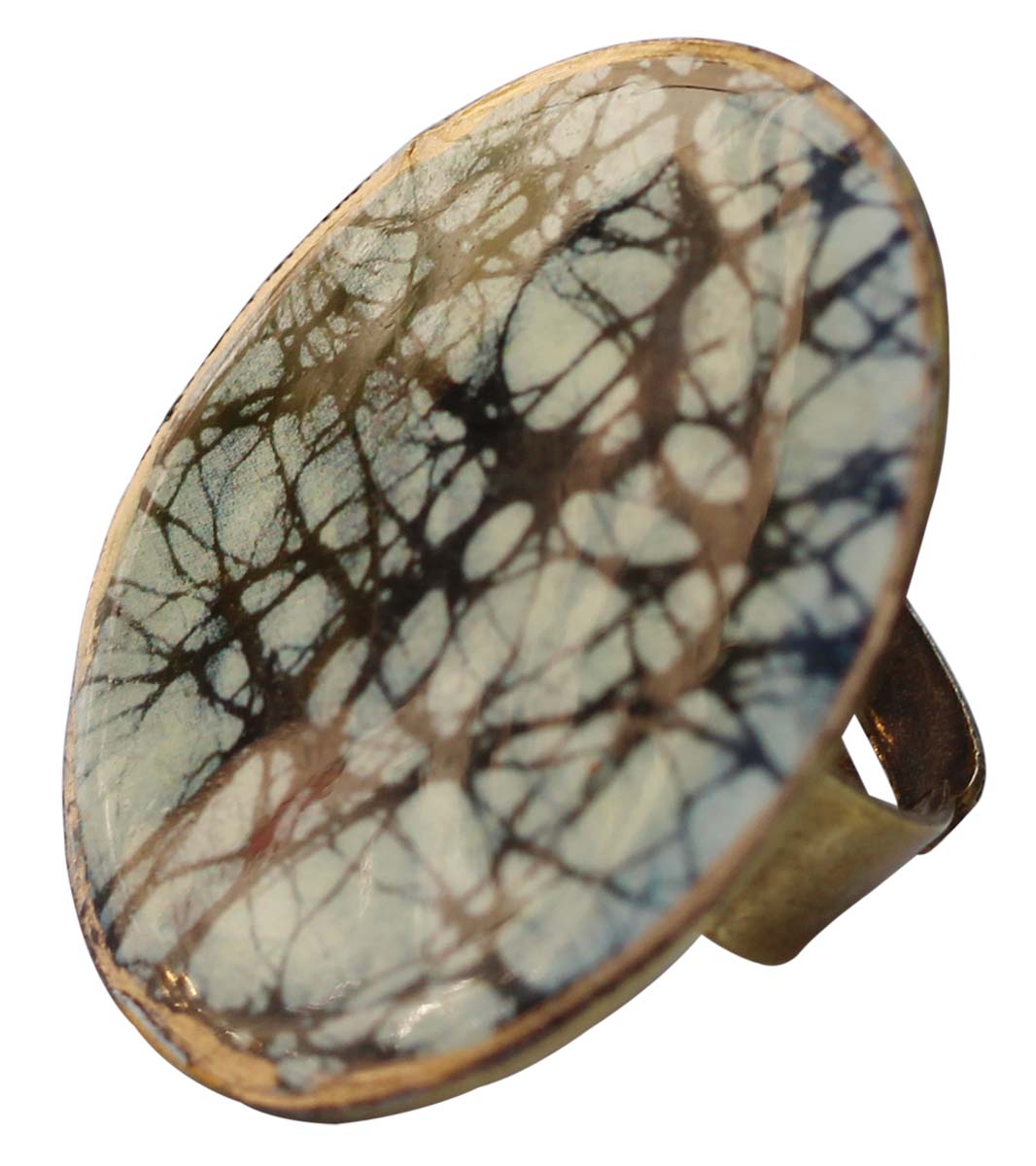 Round Brass Statement Ring with Abstract Monochrome Pattern - Resizable - Women Accessories / Gifts for Her - Buy in Bulk Wholesale